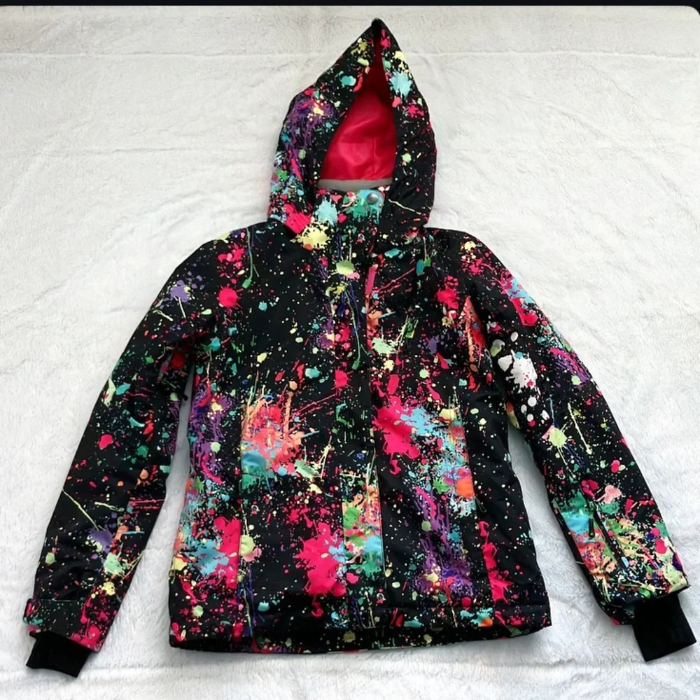 Like New Gsou Snow Multicolor Splash Ink Spatter Snowboard Ski Coat, Size Small